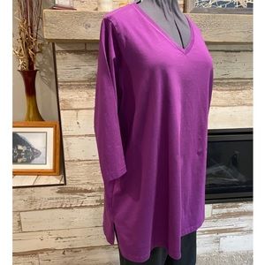Woman Within 3/4 sleeve tunic, v-neck, plum purple, 100% cotton